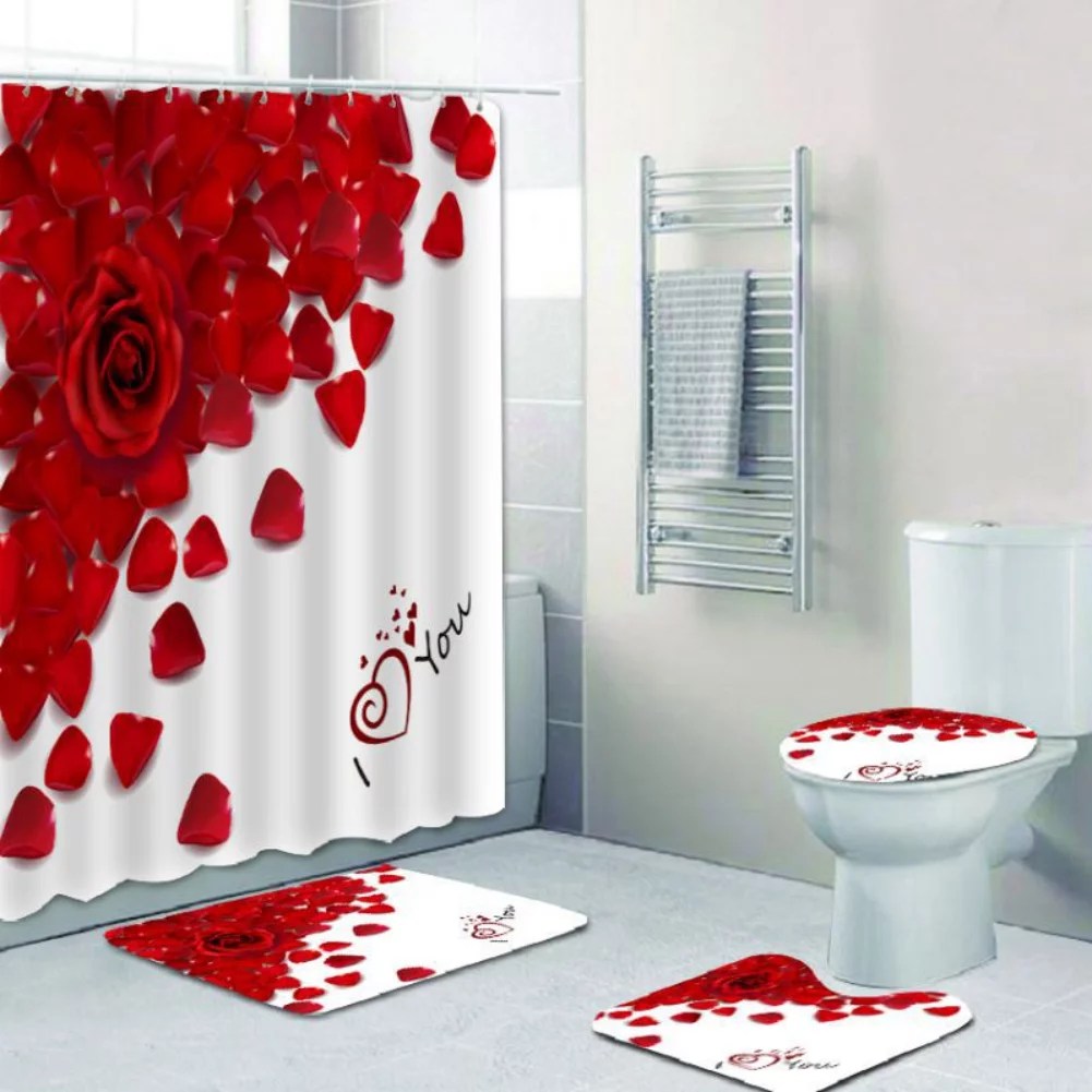 Valentine´s Shower Curtain Set Rose Romantic Flowers for Lover