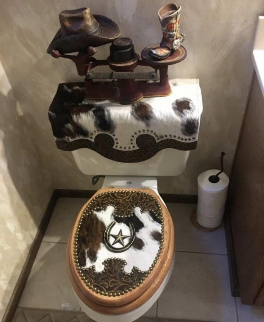 Western Decor Cowhide Leather Bathroom Toilet Tank Cover Signature