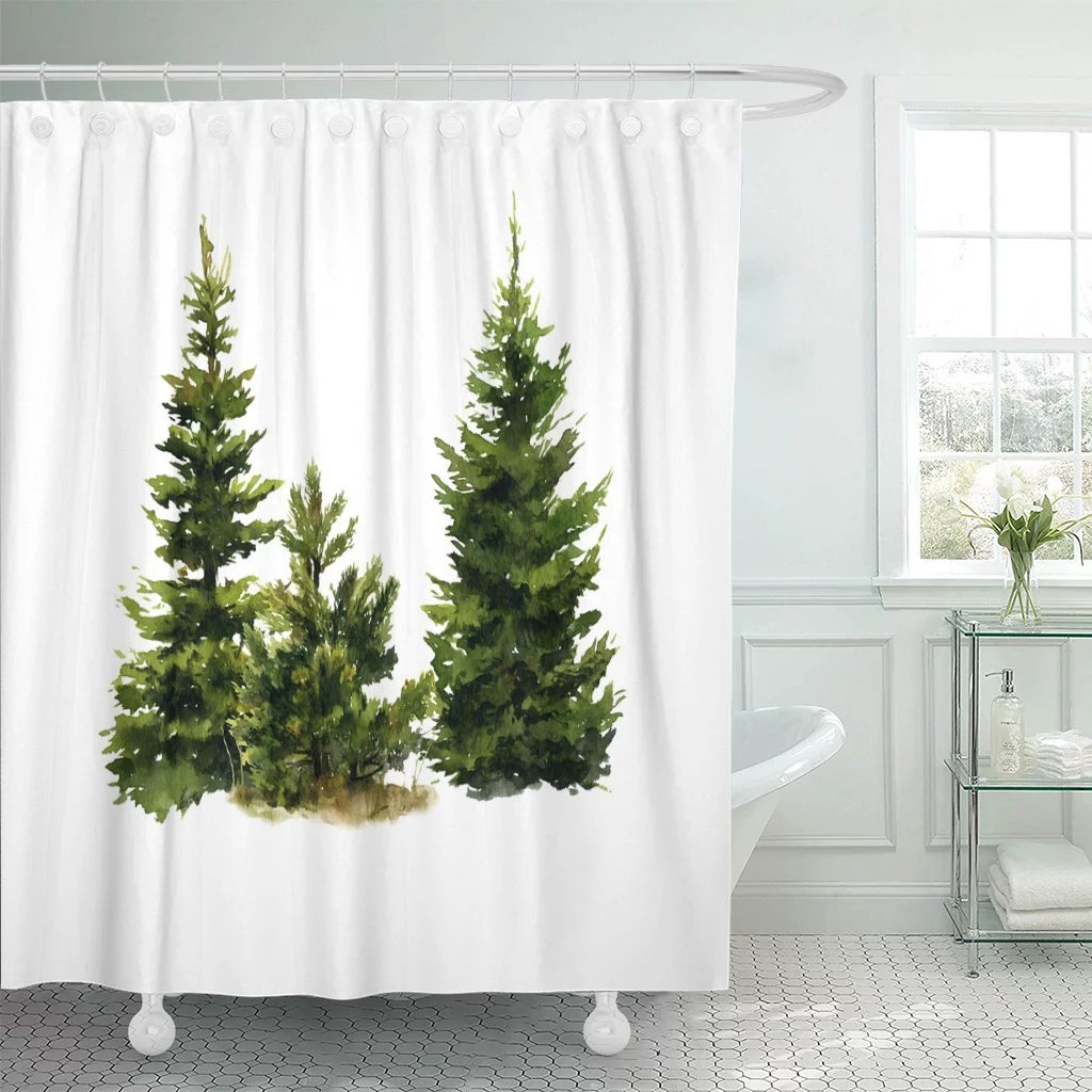 PKNMT Two Spruces and Small Pine Tree Hand Shower Curtain 60x72 inches