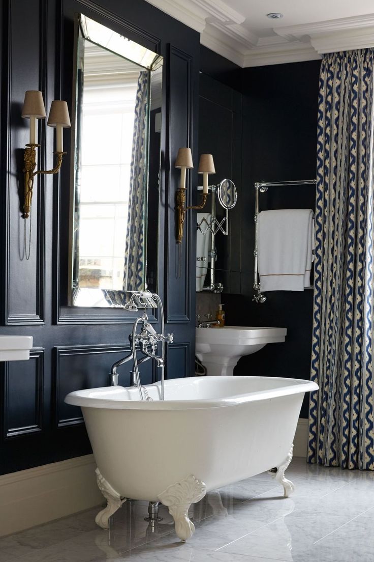 How to decorate with dark colours Navy blue bathrooms, Blue bathroom
