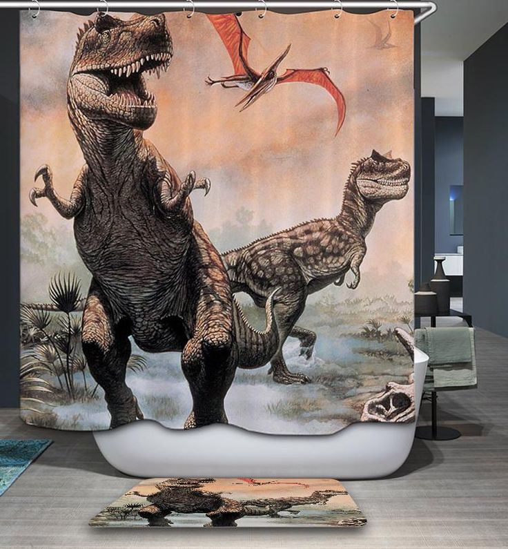 Rustic Jurassic Park Dinosaur Shower Curtain Bathroom Decor Cottage