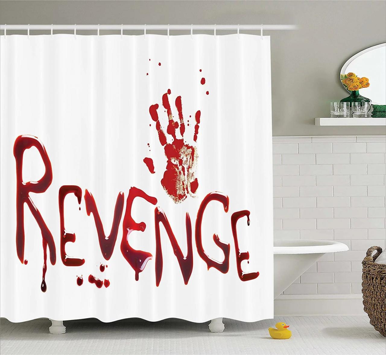 Bloody Shower Curtain Set by , Handprint and Revenge with Splashed
