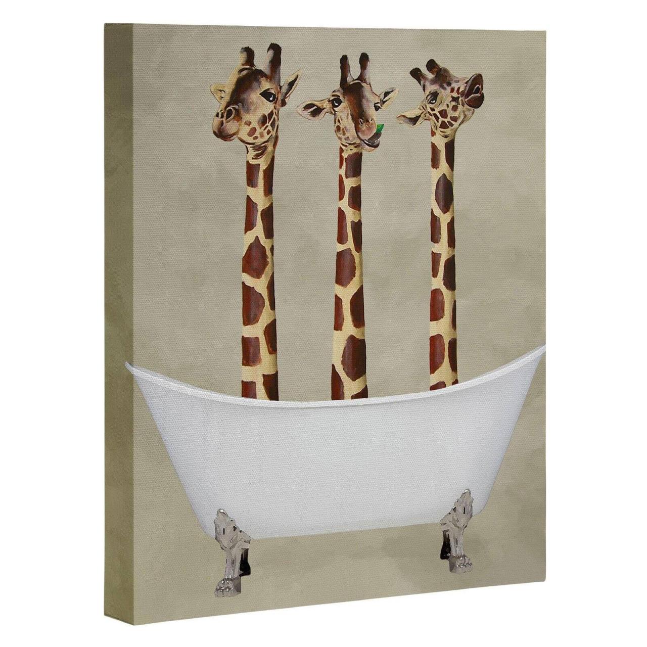 Deny Designs 3 Giraffes In Bathtub Canvas Wall Art