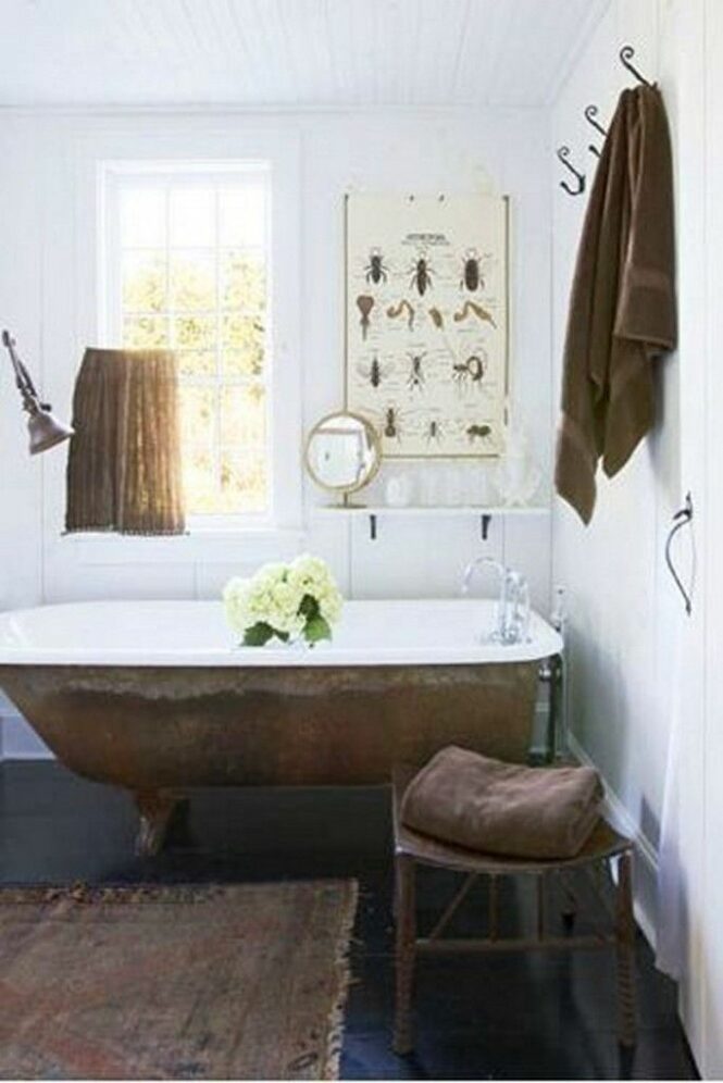 Eclectic Bathroom with copper bathtub Eclectic Bathroom, Chic Bathrooms