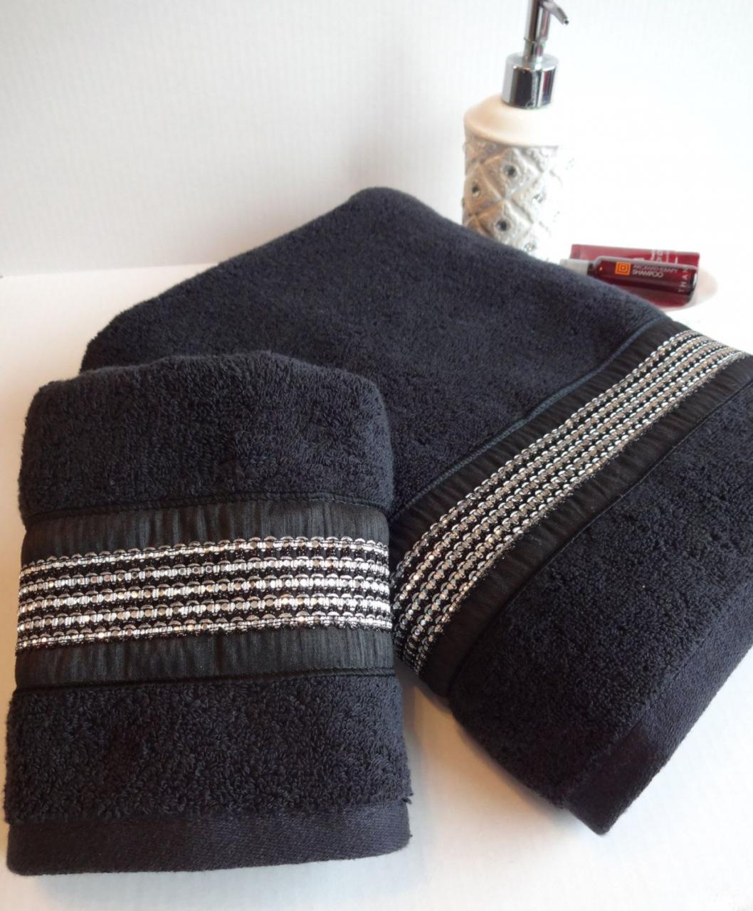 Black and Silver, Rhinestone, towels, black towel, bath towels
