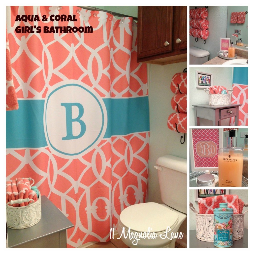 Our New HomeGirl's Bathroom in Aqua and Coral 11 Magnolia Lane