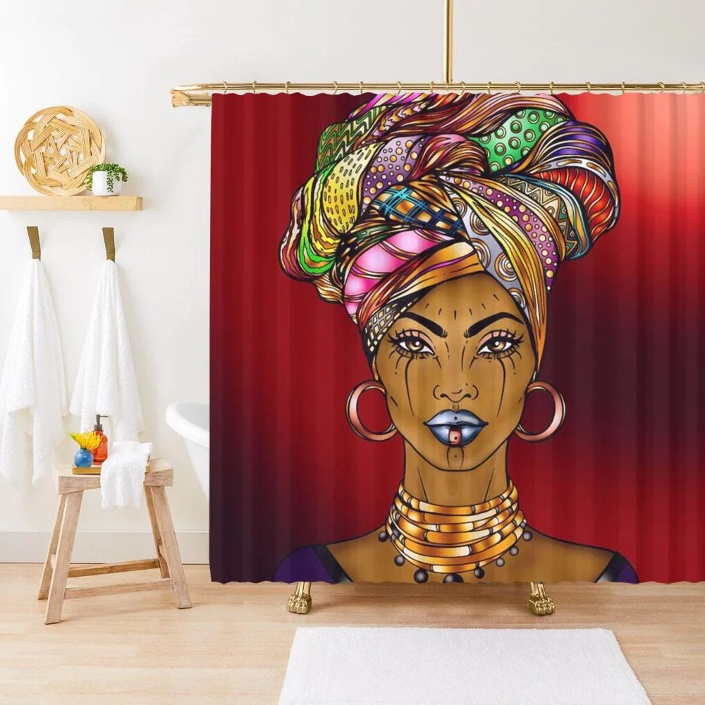 African American Shower Curtain Afro Lady Black Woman Bathroom Decor