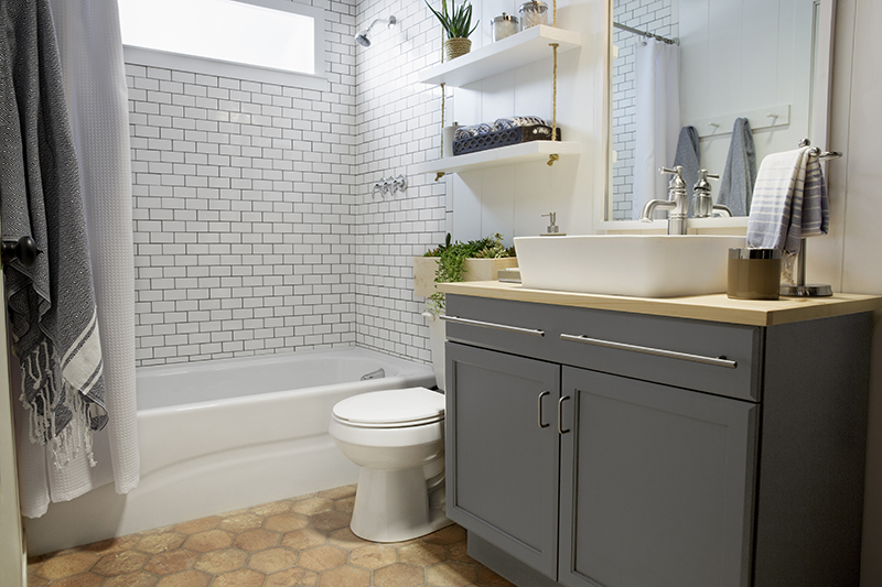 a builder grade bathroom transformation with Lowe’s Lowes Bathroom