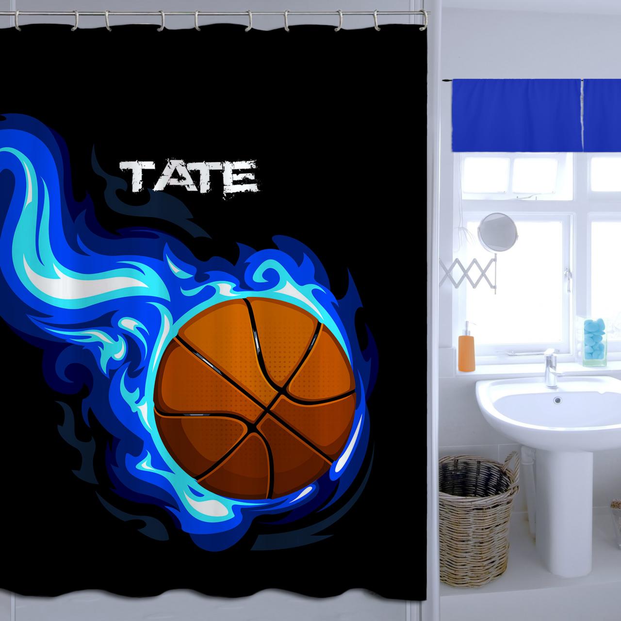 Basketball Flames Shower Curtain for Kids, Fabric Sports Shower Curtain