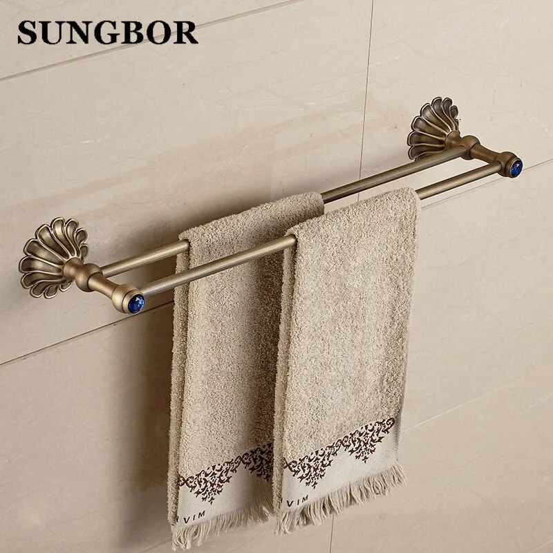Bathroom accessories golden crystal Double towel bars bathroom towel