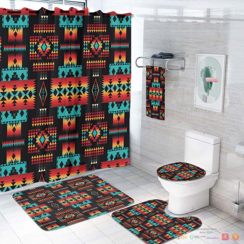 Black Native Tribes Pattern Native American Bathroom Set •