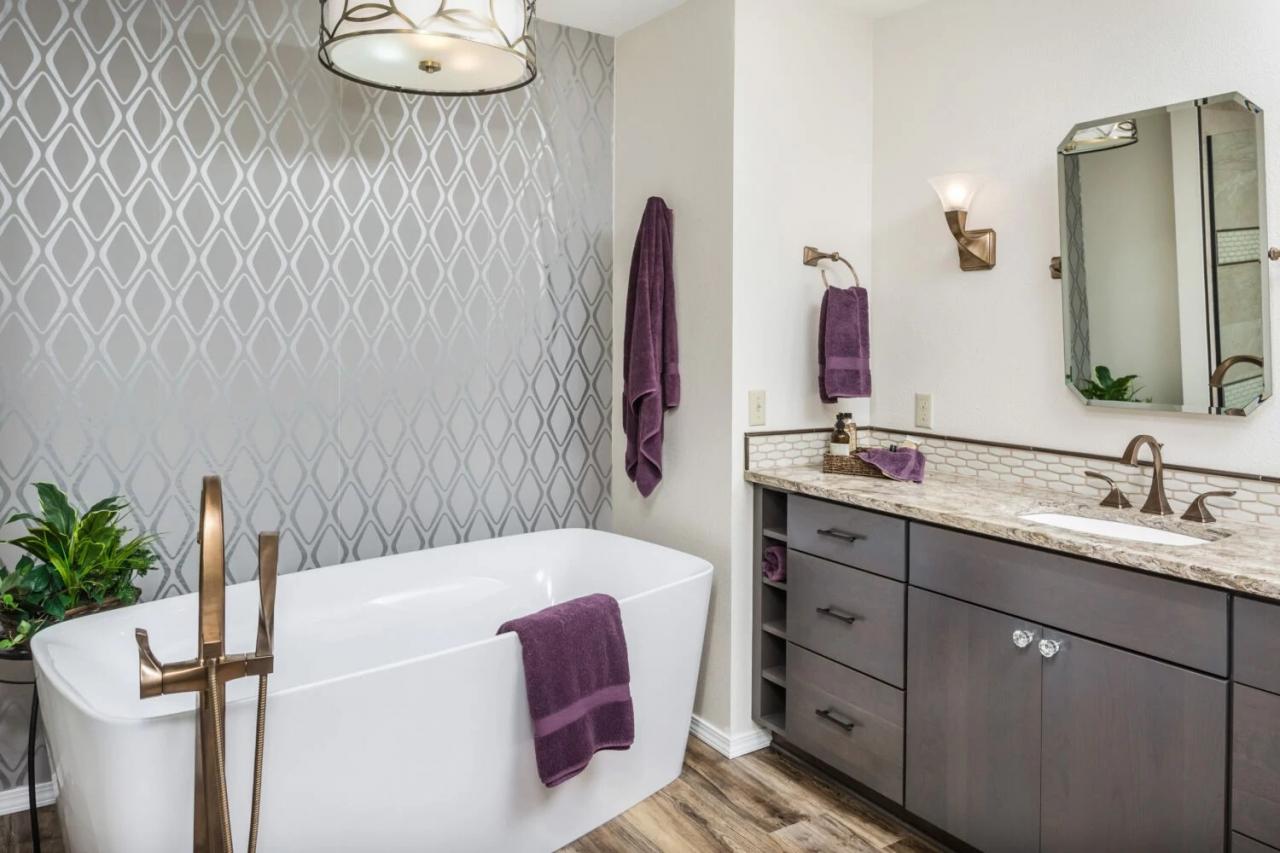 Trendy Lilac Purple and Gray Master Bathroom Dura Supreme
