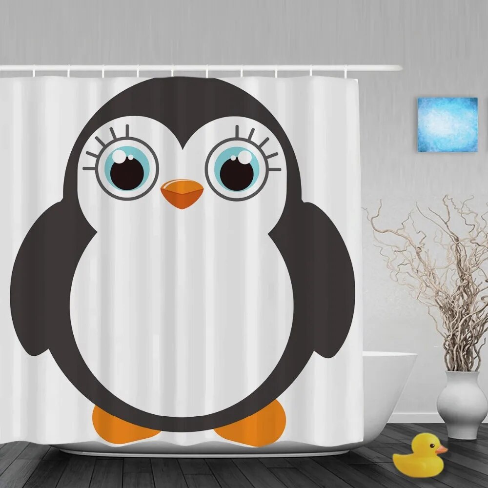 Cute Fat Penguin Decor Bathroom Shower Curtain Cartoon Animals Shower
