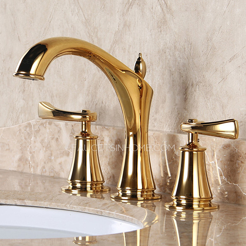 Designer Polished Brass Three Holes Decorative Bathroom Faucets