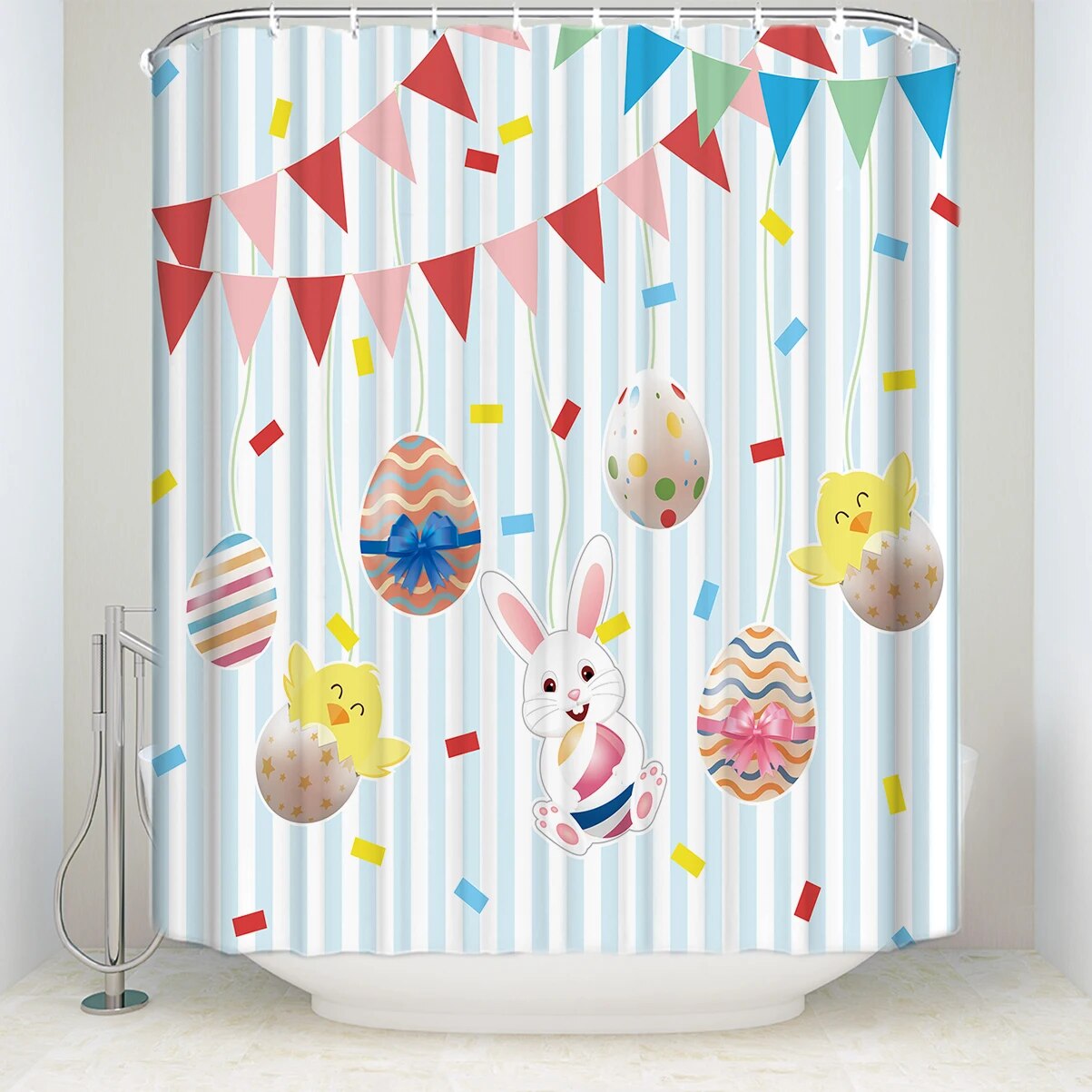 Easter Theme Banner Egg Rabbit Custom Shower Curtain Bathroom Decor