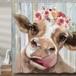 East Urban Home Farmhouse Cow Shower Curtain For Bathroom, Cute Rustic