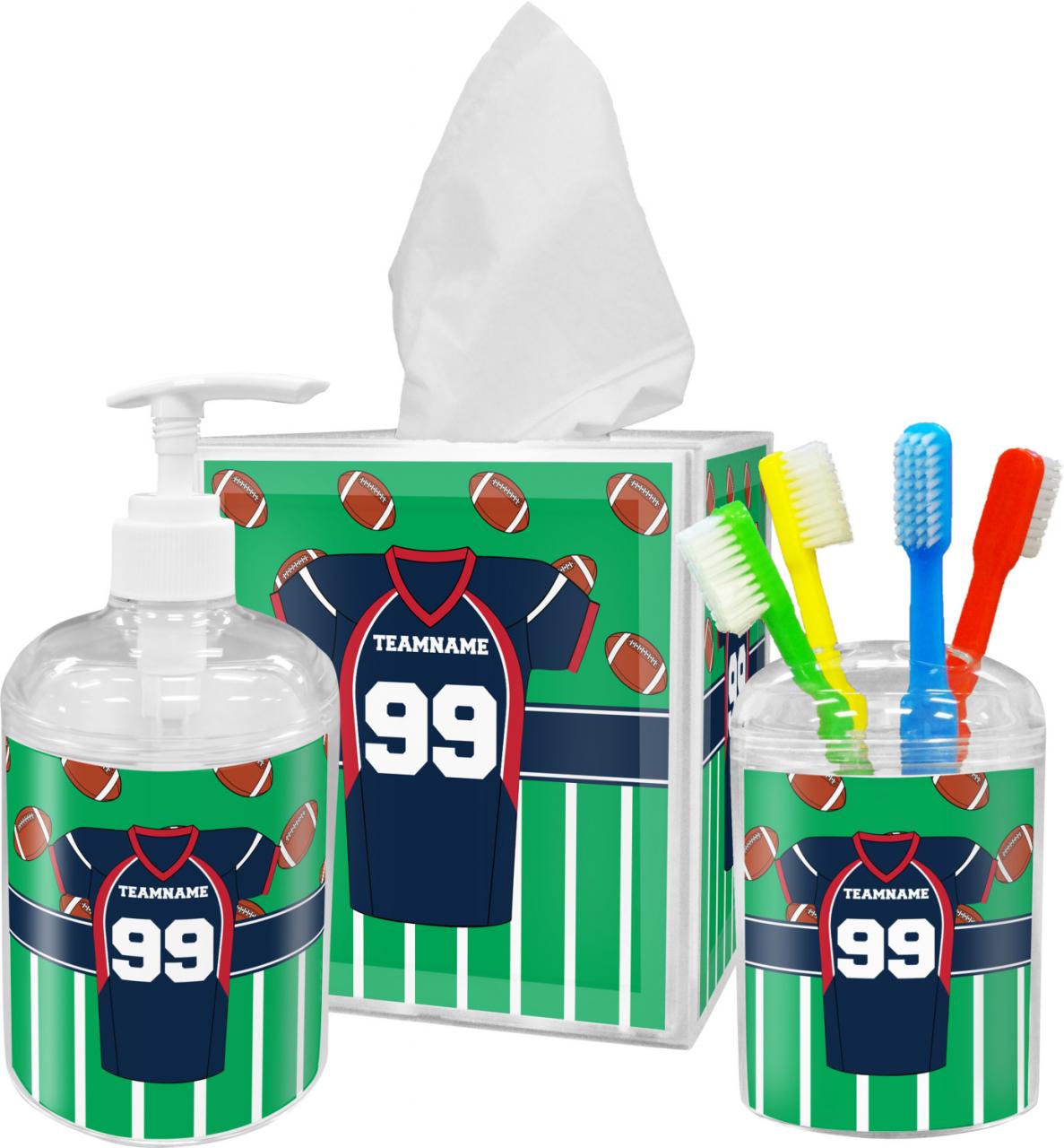 Football Jersey Acrylic Bathroom Accessories Set w/ Name and Number