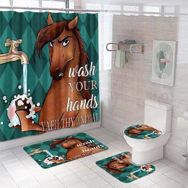Funny Horse Shower Curtain Wash Your Hands Yafilthy Animal Horse Themed