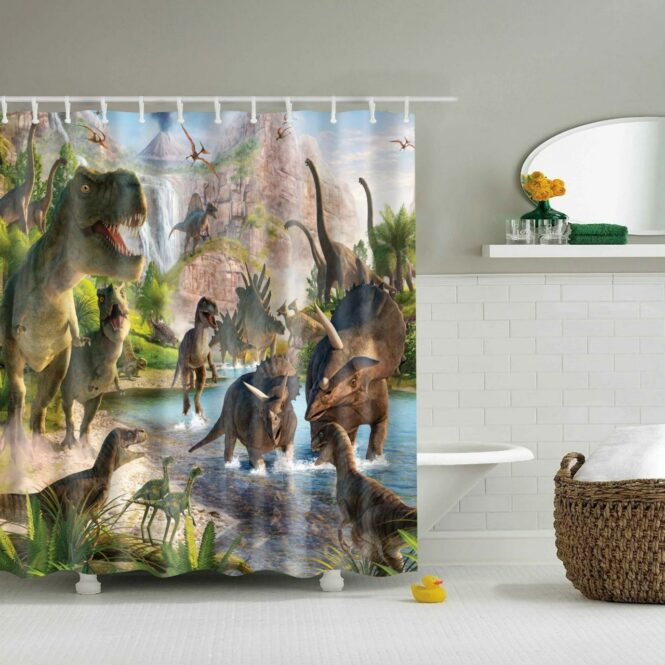 Jurassic Dinosaur Valley Shower Curtain Cartoon Kids Dino World