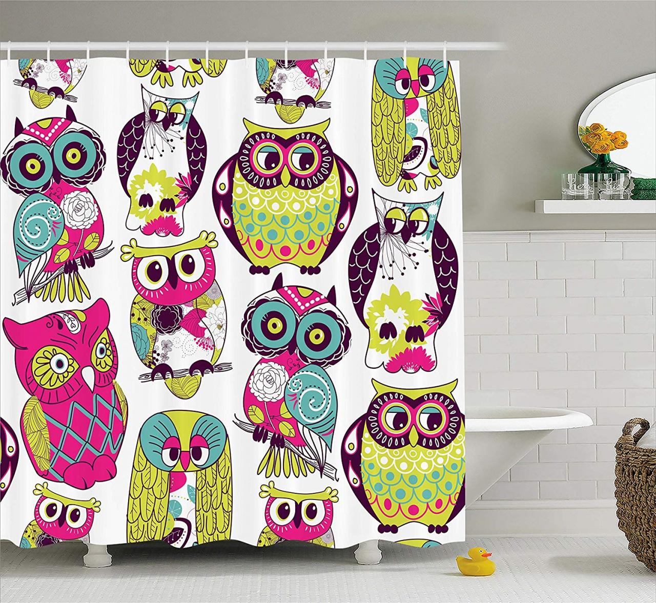 Kids Bathroom Shower Curtain Owl Decor Owls Eyes with Funny Cute Best