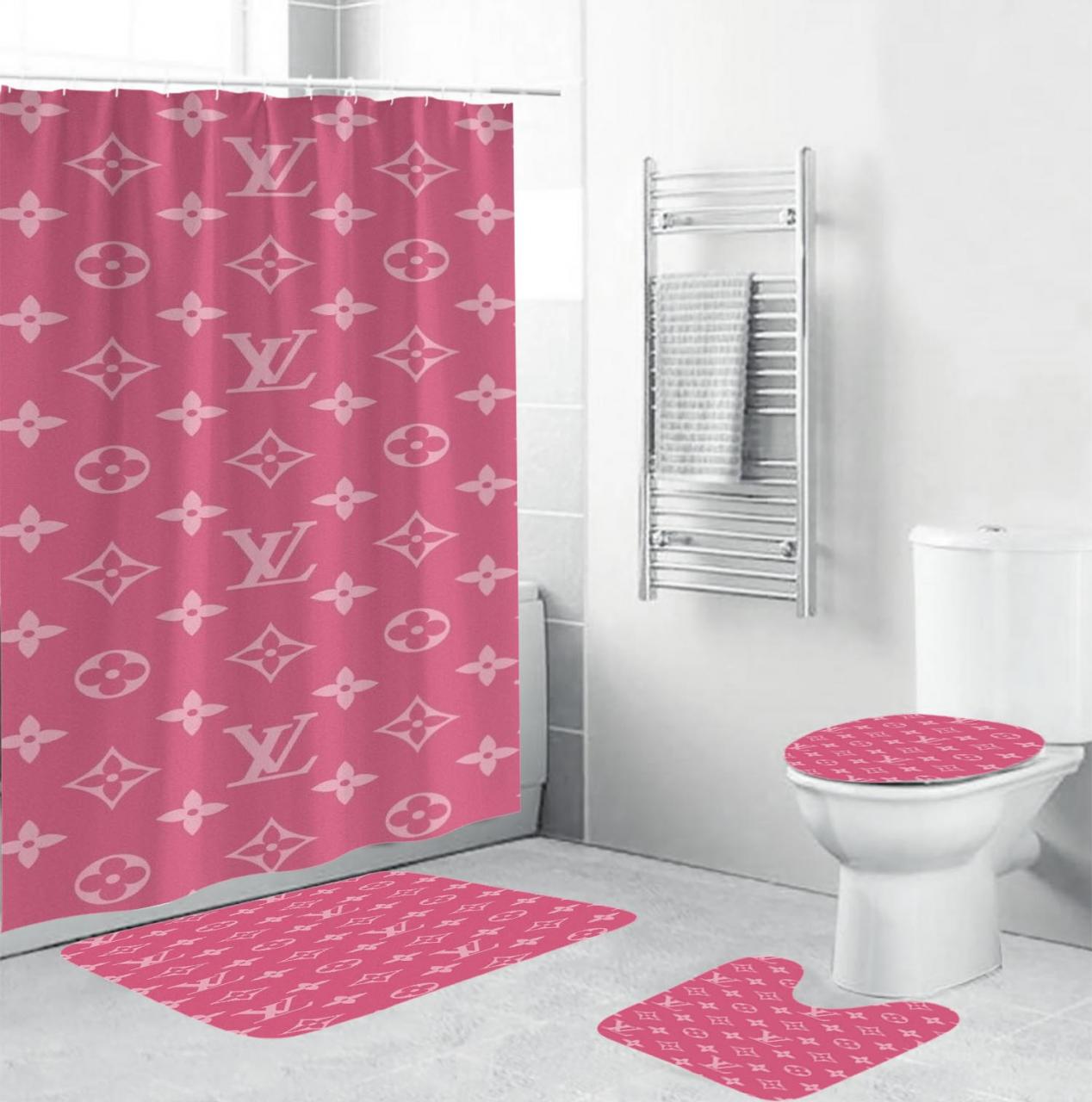 Louis Vuitton Monogram In Sand Pink Bathroom Set With Shower Curtain