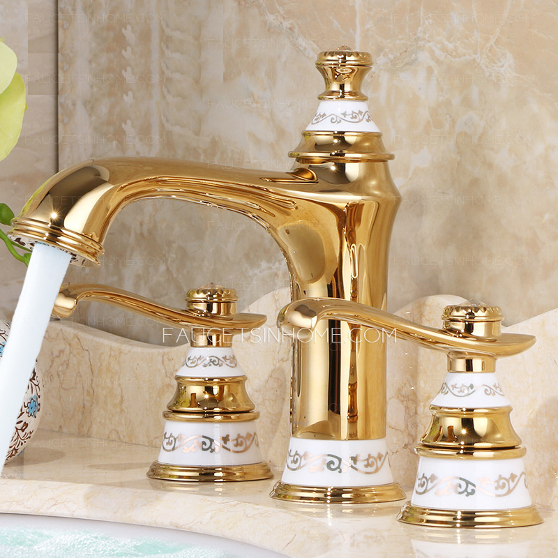 Luxury Polished Brass Two Handles 3 Hole Bathroom Faucet