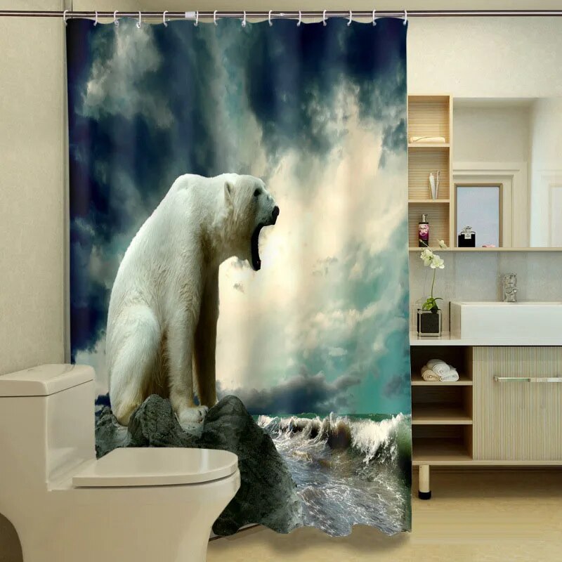 MYRU 3D Print Waterproof Polar Bear Shower Curtains Bath Products