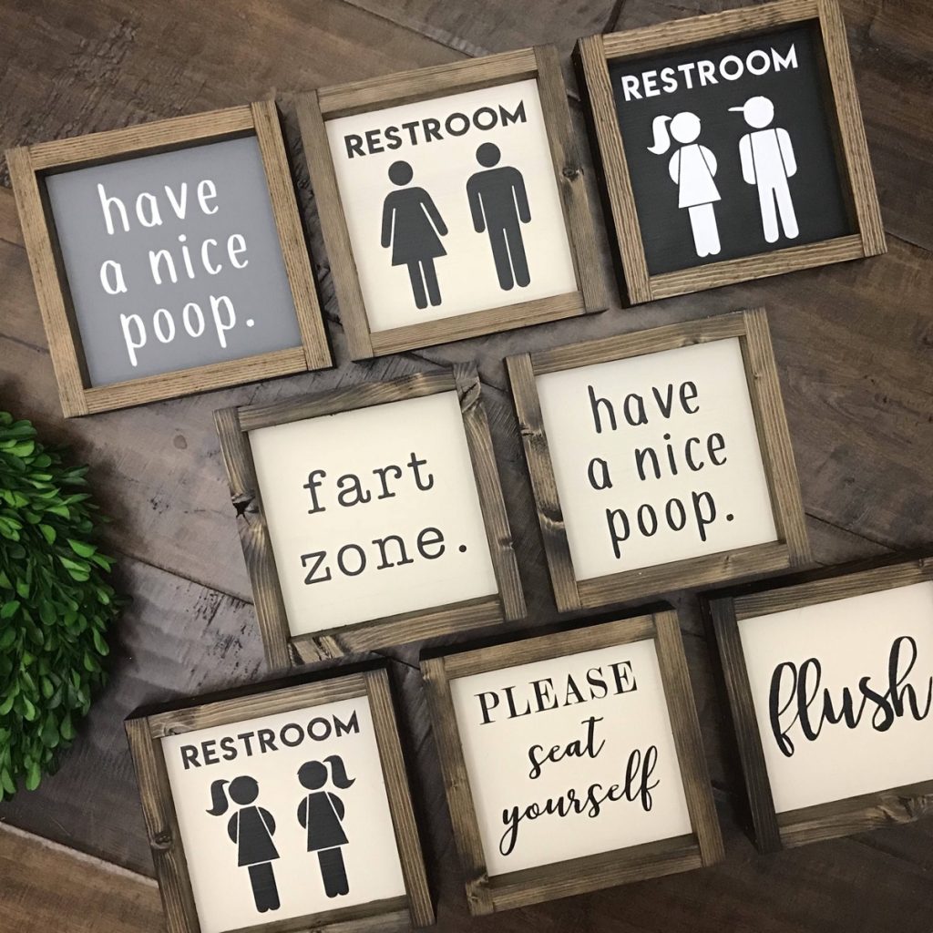 Modern Chunky Wooden Frame Bathroom Wall Signs For Wall Decor For