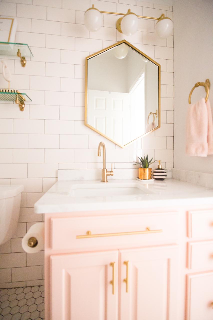 Modern Glam Blush Girls Bathroom Design CC and MIke Design Blog
