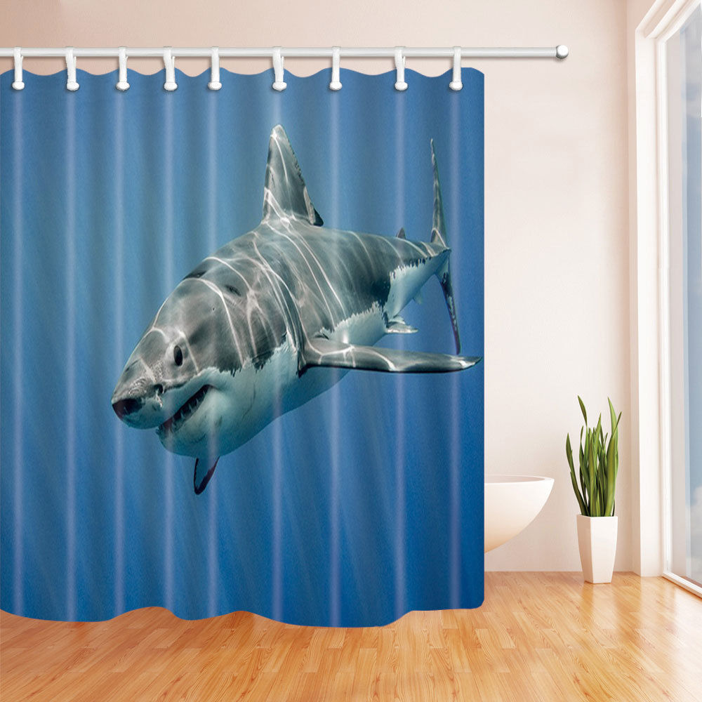 Picture It On Canva Big white shark Bathroom Decor Shower Curtain