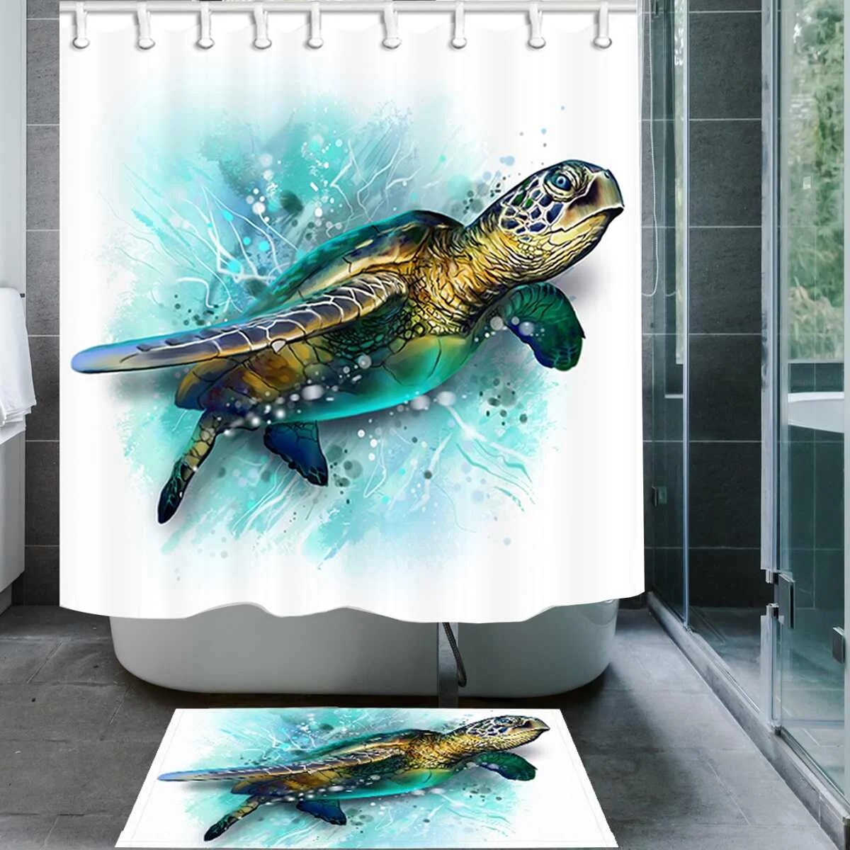 Polyester Shower Curtain Waterproof Sea Turtle Home Decor Bathroom