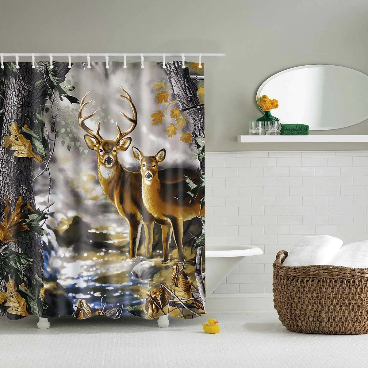 Whitetail Deer Shower Curtain Realtree White Tailed Deer in Forest