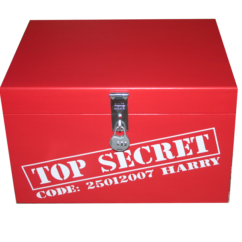 Boys Top Secret XL Wooden Keepsake Storage Box or Small Toy Box Lockable