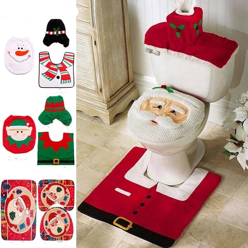 Santa Claus Rug Seat Bathroom Set Merry Christmas Decorations For Home