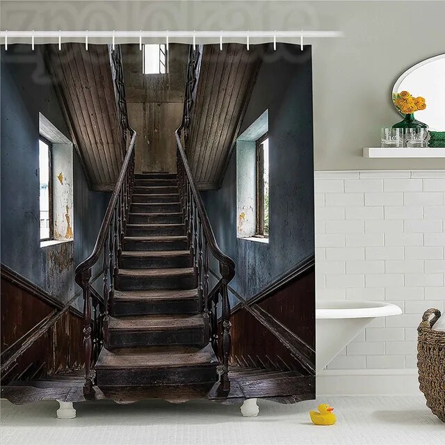 Scary Decor Shower Curtain Horror Movie Classic Deserted Abandoned Home