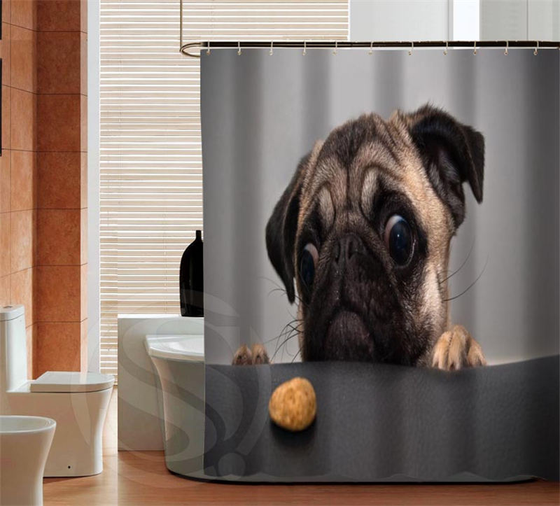 Small Cute Pug Dog Latest Waterproof Custom Shower Curtain Bathroom