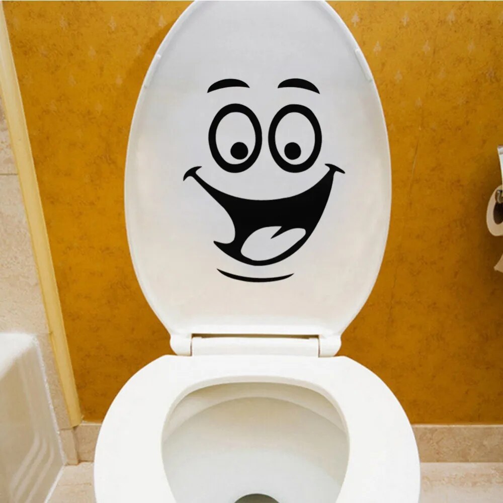 Smiley Face Toilet Decal Wall Mural Art Decor Funny Bathroom WC Sticker