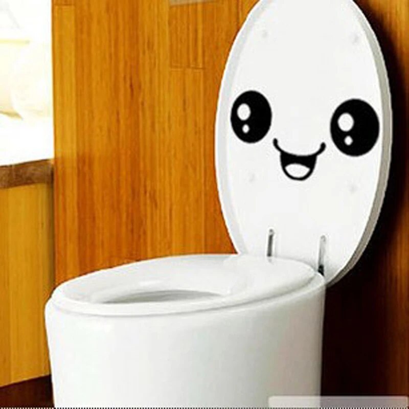 Smiley Face WC Toilet Decal Room Art Decor Funny Bathroom Kitchen Wall