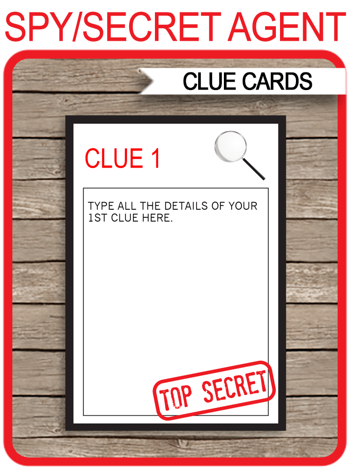 Spy Treasure Hunt Clue Cards Template Spy Secret Agent Birthday Party