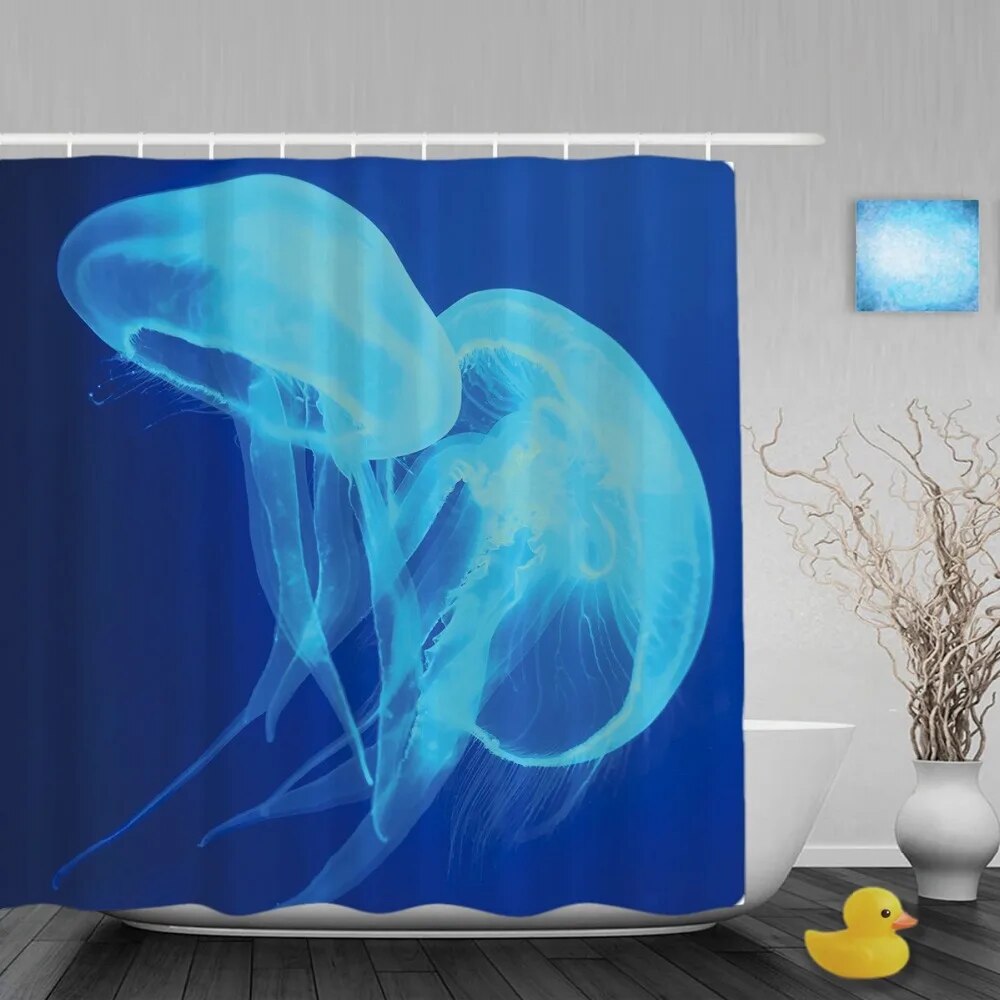 Two Jellyfish Decor Bathroom Shower Curtain Beautiful Sea Creatures