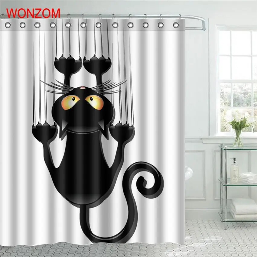 WONZOM Black Cat Shower Curtain Fabric Bathroom Decor Decoration