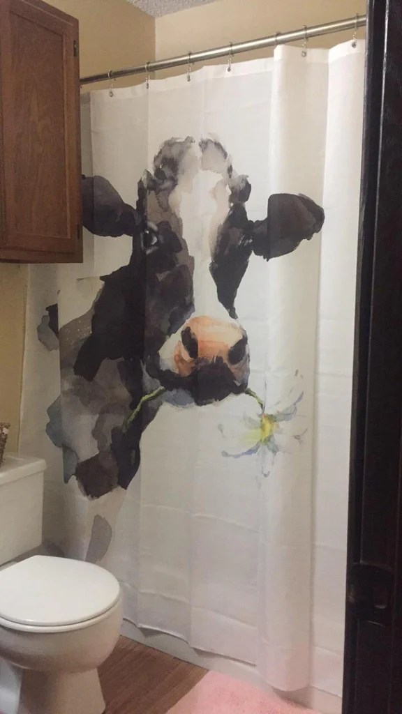 Cow Daisy Shower Curtain, Watercolor Print Farm Animals Cattle Daisy