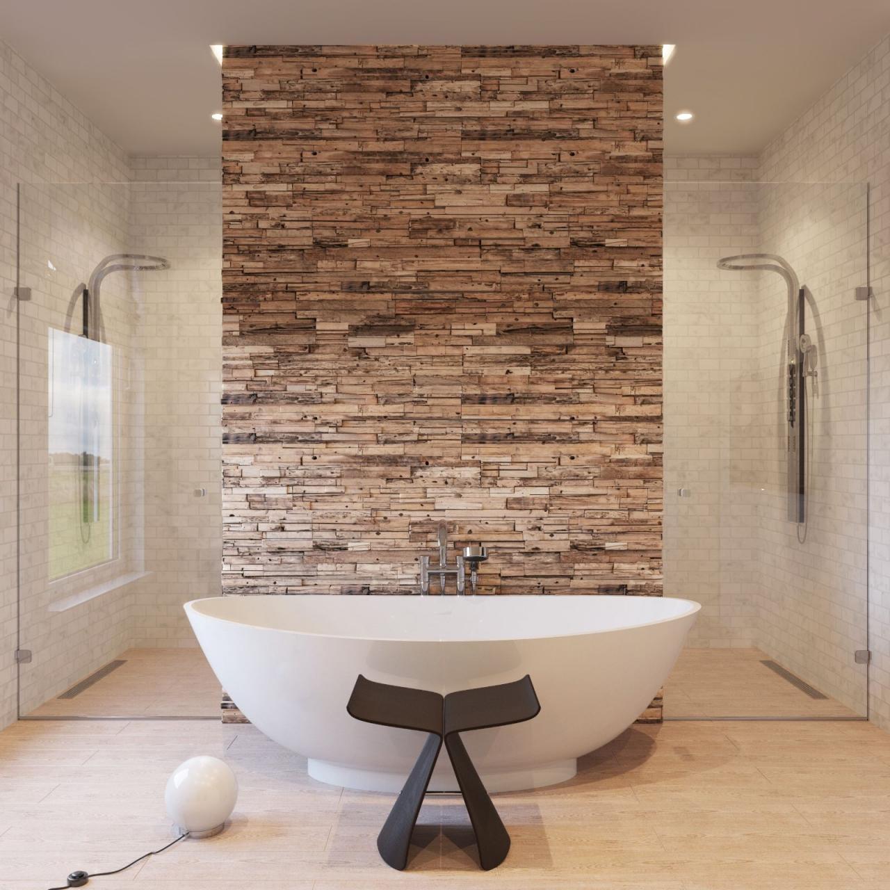 Awasome Wood Tile Feature Wall Bathroom Ideas
