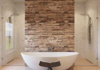Awasome Wood Tile Feature Wall Bathroom Ideas