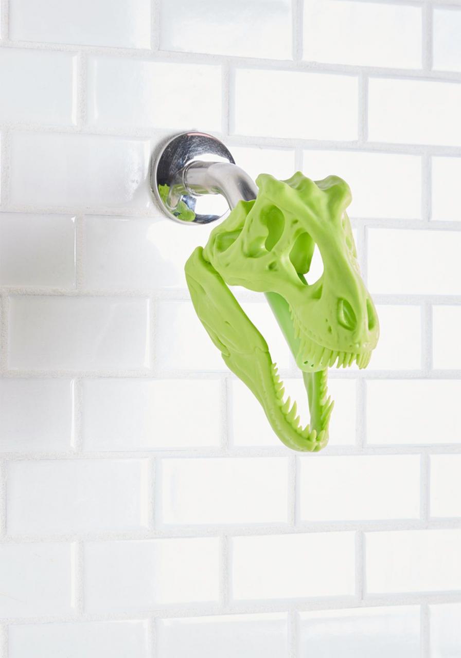 So Rex and So Clean Dinosaur Shower Head Bright green bathroom
