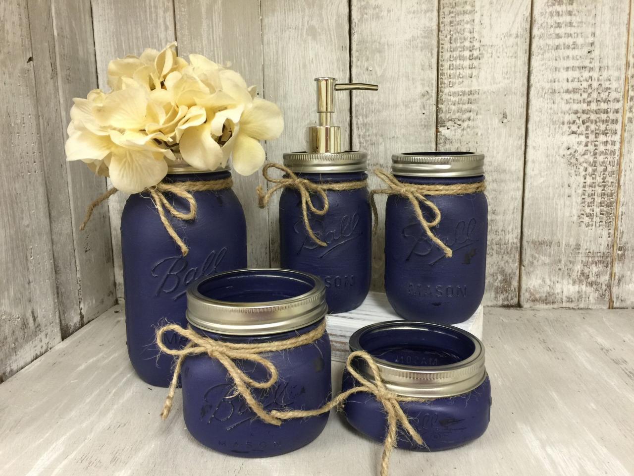 Mason Jar Bathroom Vanity Set / Set of 5 Jars Beach bathroom decor