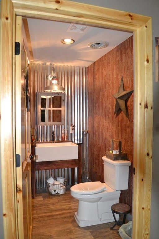 Perfectly executed barn style bathroom decor galvanized rustic