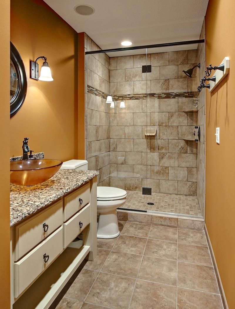 Subdued Orange Blend bathroomdesign masterbathroom Basement Bathroom