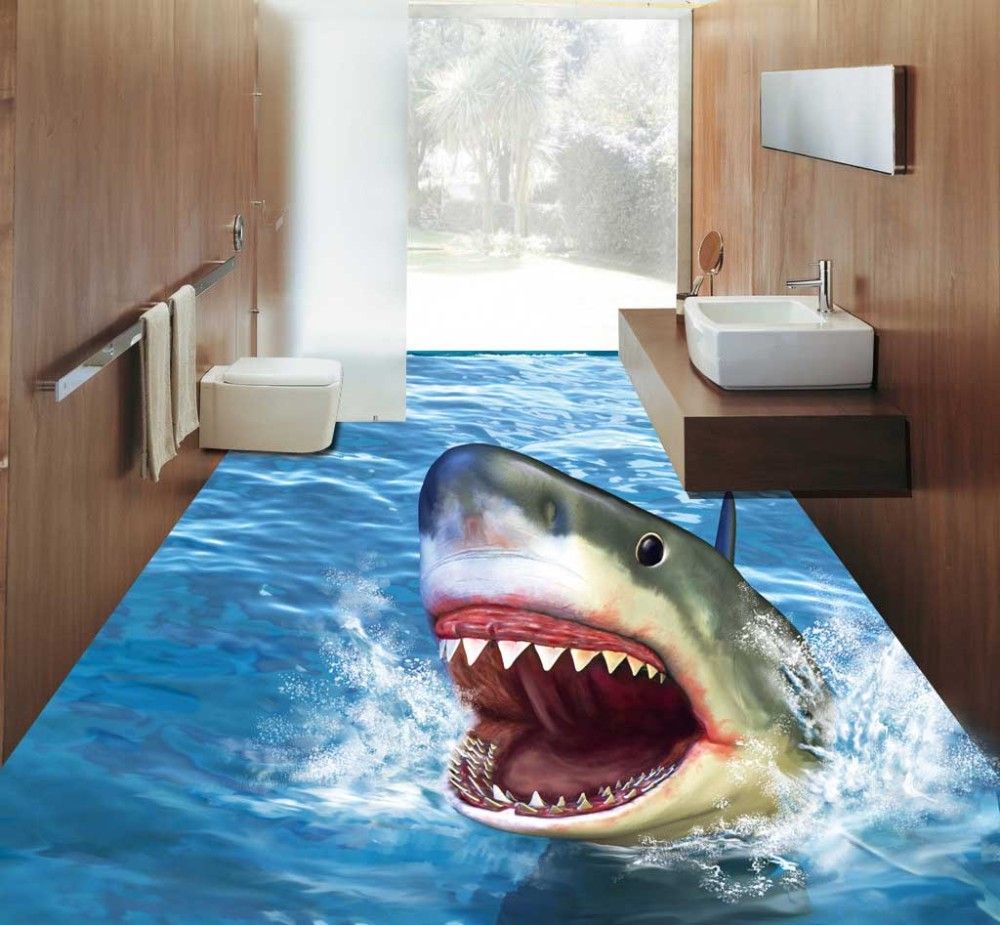Stylish 3D Floor Stickers For Bathroom Jaws Bathroom Decor Wohnzimmer
