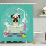 Cute Pug Dog Taking A Bath In A Bathtub Waterproof Shower Curtain Pug